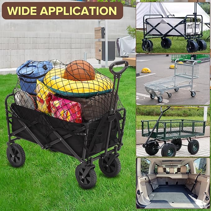 Kaskawise Small Cargo Net for Collapsible Foldable Wagon, Beach Cart, Garden Cart Cover Net - Elastic Mesh Heavy Duty Nylon Net with 6 Hooks - Outdoor Wagon Accessories (35.5"×23.6", Black)