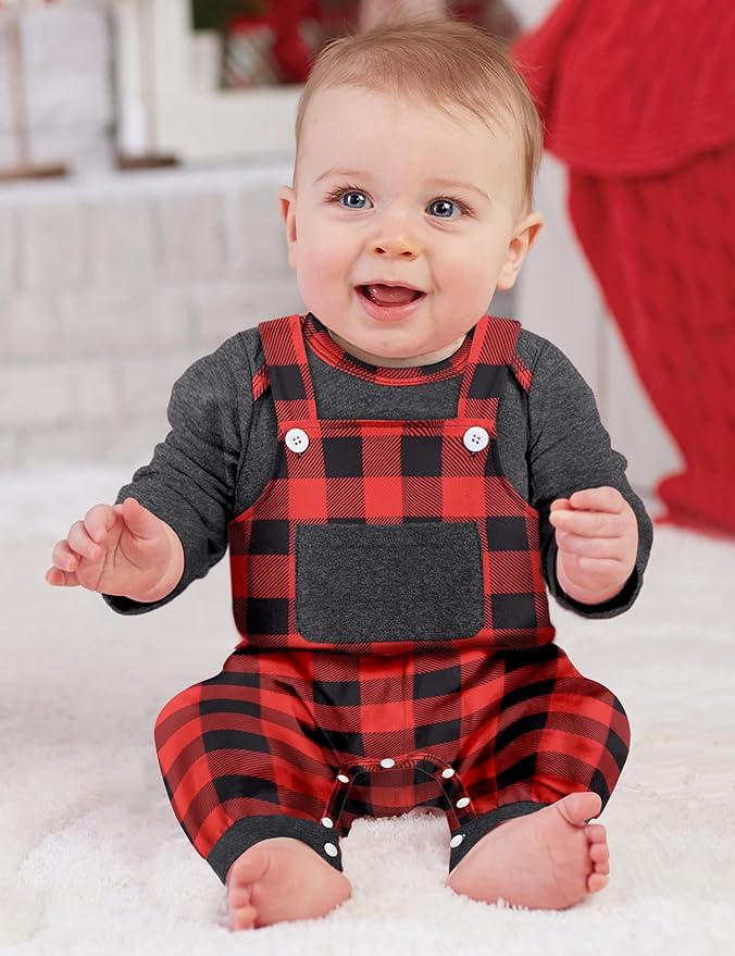 Baby Boy Clothes Long Sleeve Animal Plaid Romper + Overalls Infant Boy Clothes 2PCS Fall Winter Outfits