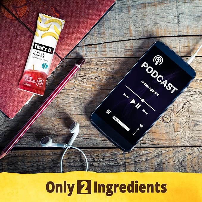 That's It Nutrition Apples + Banana 100% Natural Real Fruit Bar, Paleo for Children & Adults, Non GMO Sugar-Free, No preservatives Energy Food, 14.4 Oz, Pack of 12