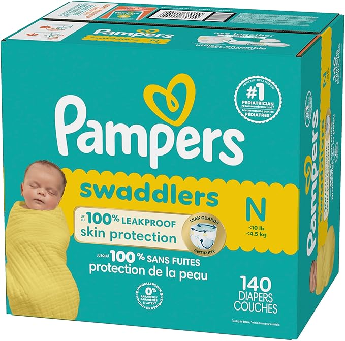 Pampers Baby Diapers - Swaddlers - Size 0, 140 Count, Ultra Absorbent Disposable Newborn Diaper