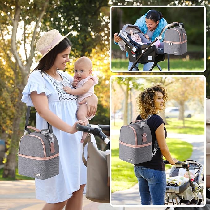 Breastmilk Cooler Bag with Ice Pack Fits 6 Baby Bottles up to 9 Ounce, Breast Milk Pump Cooler Bag with Shoulder Strap for Nursing Mom Daycare, Work, Travel- Grey