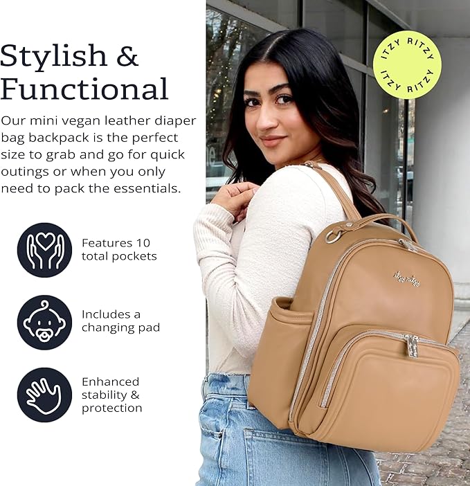 Itzy Ritzy Unisex Baby Mini Diaper Bag, Chai-Plus