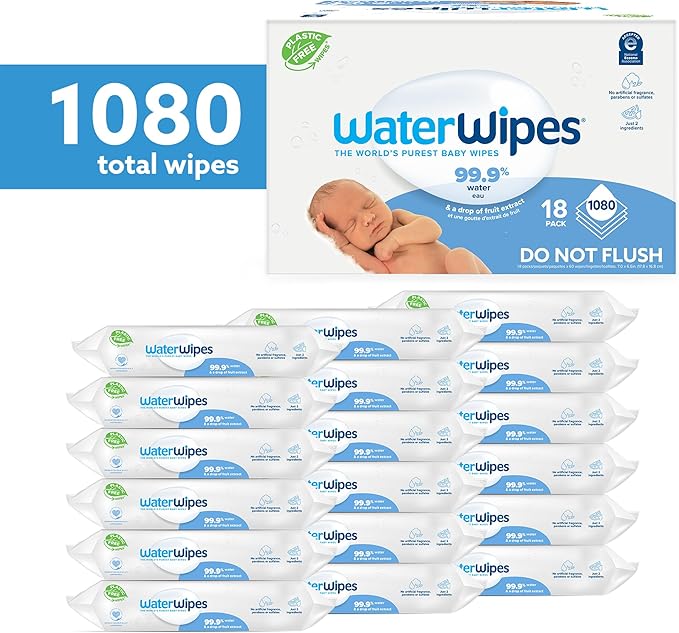 WaterWipes Sensitive+ Newborn & Baby Wipes, 3-In-1 Cleans, Cares, Protects, 99.9% Water, Unscented & Hypoallergenic, 1080 Count (18 Packs)