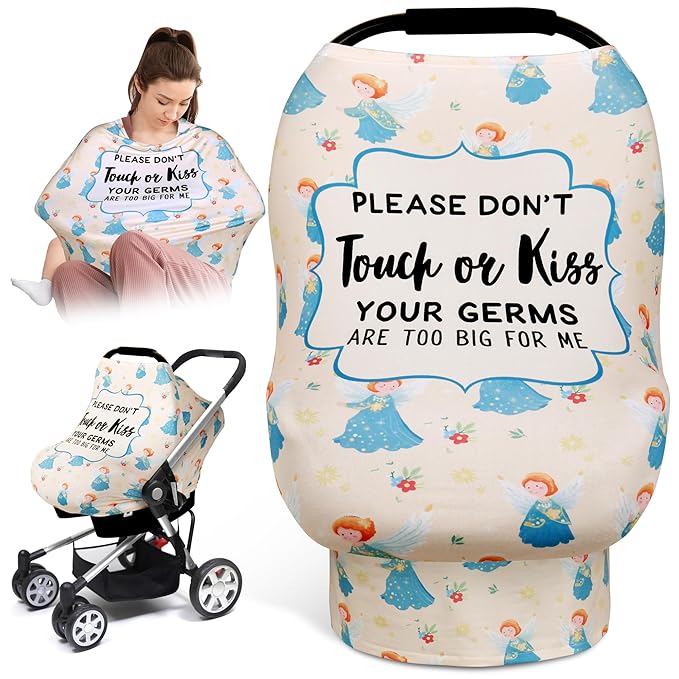 Metplus No Touch Sign Car Seat Cover for Babies, Mom Nursing Covers Breastfeeding Scarf, Multi Use Infant Carseat Canopy for Newborn Carrier/Stroller/Shopping Cart, Baby Shower Gifts for Boy Girl