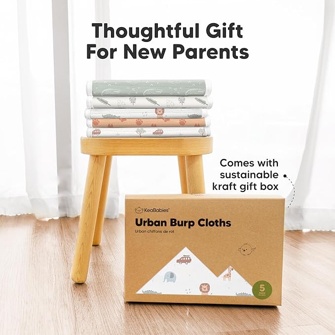 Organic Burp Cloths Baby Boy & Girl - 5-Pack Super Absorbent Cotton Burping Cloths for Babies, Soft & Plush Newborn Spit Up Rags, Infant Towels for Milk Spit Up, Unisex, Large 21" x 10" (Palms)