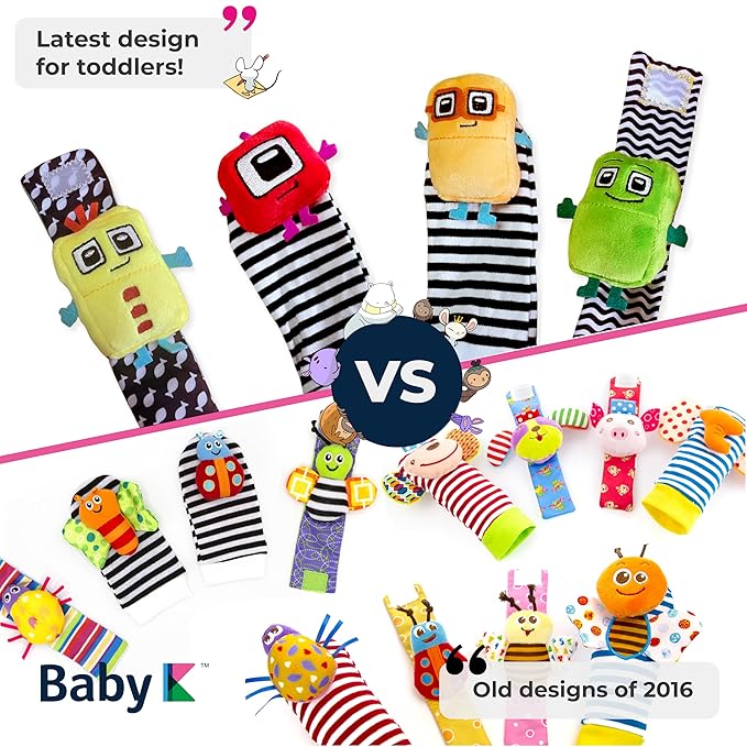 BABY K Foot Finder Socks & Wrist Rattles (Set L) - Newborn Toys for Baby Boy or Girl - Brain Development Infant Toys - Hand and Foot Rattles Suitable for 0-3, 3-6, 6-12 Months Babies