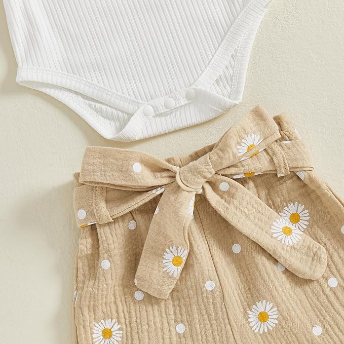 Tsnbre Newborn Baby Girl Outfits Daddys Girls Ruffle Long Sleeve Romper Top Pants Headband Infant Fall Winter Clothes