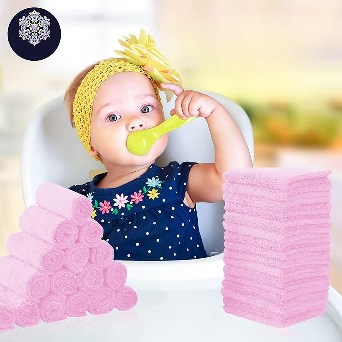 32 Pack Baby Washcloths - 10x10 Inch, Microfiber baby towel - Absorbent and Soft baby Wash Clothes for Newborns, Infants and Toddlers - Quick Dry baby boys and girls face towel - Frozen Berry