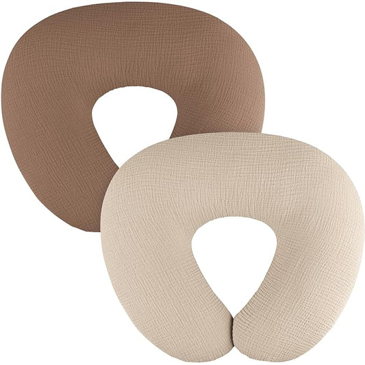 2-Pack Muslin Nursing Pillow Covers, Breathable 100% Cotton Breastfeeding Pillow Slipcovers for Standard Nursing Pillows, Soft Covers for Baby Girls and Boys with Zipper