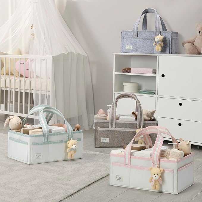 PeraBella XL Diaper Caddy Organizer With Handle, Baby Shower Gifts Basket Bag, Registry Search Must Haves Items, Newborn Girl Boy Nursery Storage Organizer, Baby Bag Essentials, Car Diaper Caddy Cart