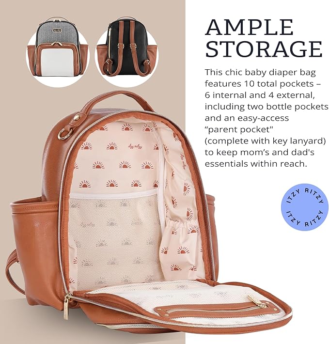 Itzy Ritzy Unisex Baby Mini Plus Diaper Bag, Cognac