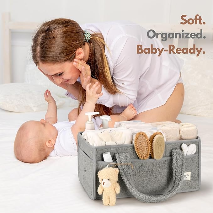 PeraBella Baby Diaper Caddy Organizer with Handle, Boy & Girl Shower Gift Basket, Portable Diaper Storage Basket Bin for Wipes, Newborn Baby Essentials Registry Search Must Haves, Car Caddy Organizer