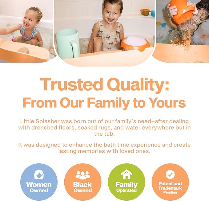 Original Little Splasher PlayPad, Bathtub Splash Guard Play Shelf - Toy Tray Caddy Holder Storage - Suction Cups Attach to Bath Tub - No Mess Water Spill in Bathroom for Toddlers Kids Baby (Orange)