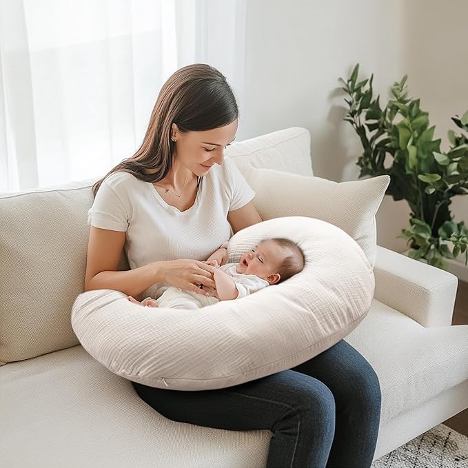 2-Pack Muslin Nursing Pillow Covers, Breathable 100% Cotton Breastfeeding Pillow Slipcovers for Standard Nursing Pillows, Soft Covers for Baby Girls and Boys with Zipper