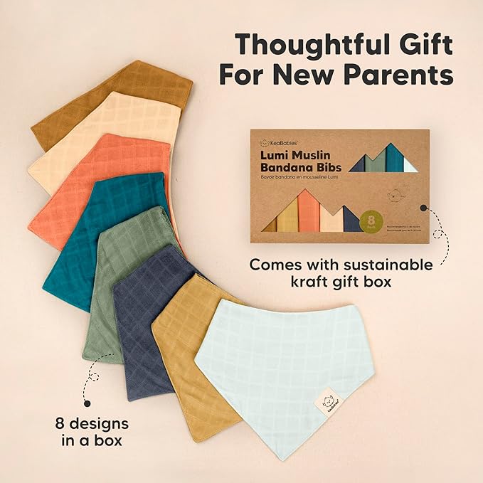 8-Pack Muslin Baby Bibs for Boys, Girls - Muslin Bandana Drool Bibs for Baby Girl & Boy, Drooling Newborn, Teething Toddler, Infant 0-36 Months, 100% Cotton Extra Absorbent & Soft (Eclipse)