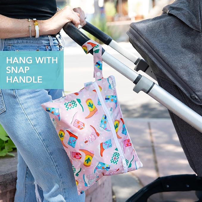 Bumkins Waterproof Wet Dry Clutch Bag for Baby, Travel, Swim Suit, Cloth Diapers, Pump Parts, Pool, Gym Clothes, Toiletry, Hook to Stroller, Pack for Daycare, Zip Bag, Packing Pouch, Cowgirl Boots