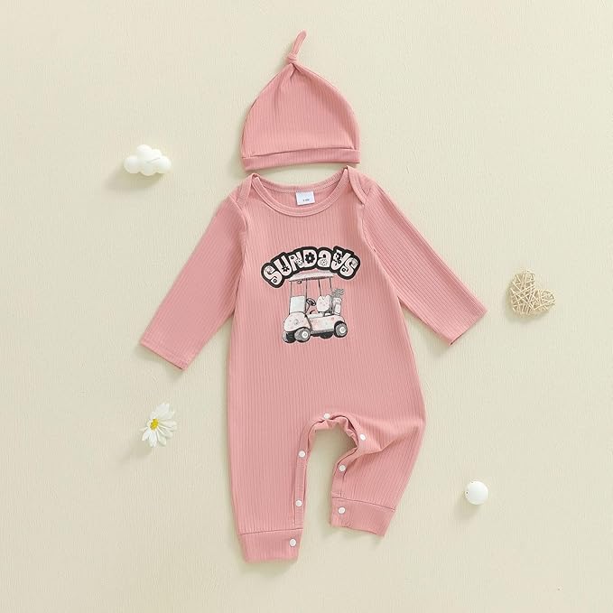 WZTYYDS Newborn Baby Girl Clothes Ribbed Romper Print Long Sleeve Jumpsuits Bow Headband Set Infant One-piece Outfits