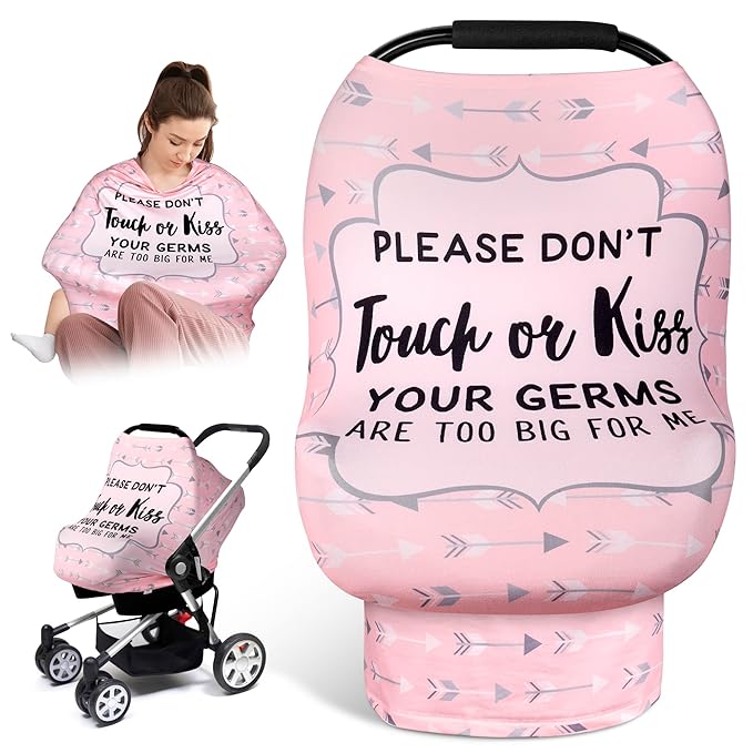 Metplus No Touch Sign Car Seat Cover for Babies, Mom Nursing Covers Breastfeeding Scarf, Multi Use Infant Carseat Canopy for Newborn Carrier/Stroller/Shopping Cart, Baby Shower Gifts for Boy Girl