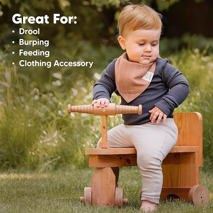 8-Pack Muslin Baby Bibs for Boys, Girls - Muslin Bandana Drool Bibs for Baby Girl & Boy, Drooling Newborn, Teething Toddler, Infant 0-36 Months, 100% Cotton Extra Absorbent & Soft (Spice)