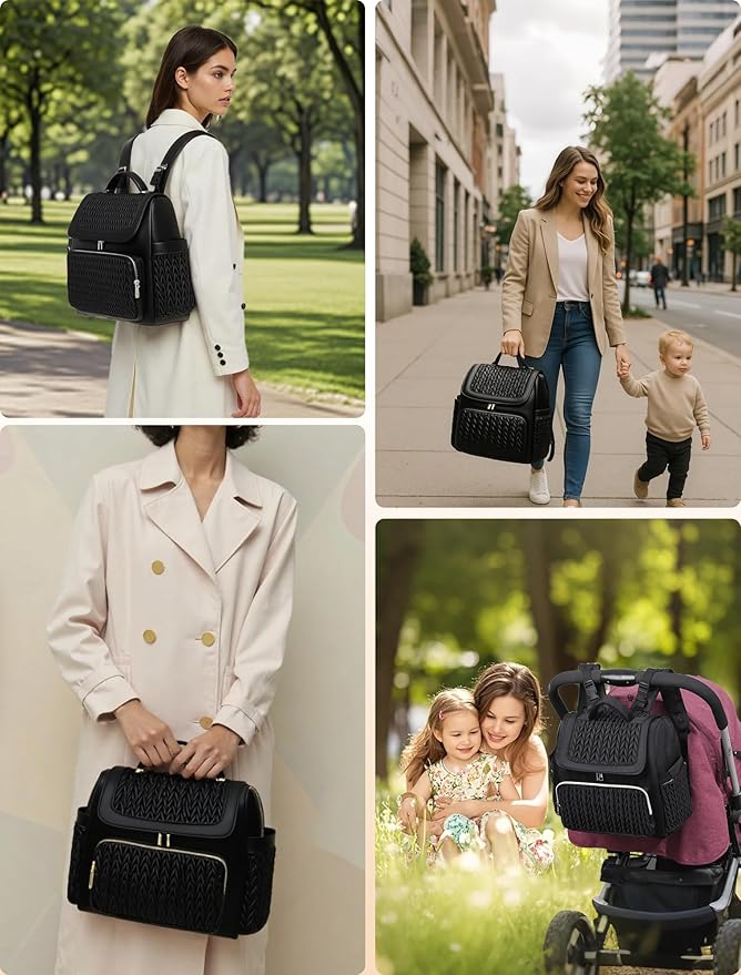 Diaper Bag Backpack, Baby Bag with Changing Pad, Travel Waterproof Diaper Bag Tote, Newborn Essentials Must Haves, Luxury baby shower gifts for boys & Girls, Black