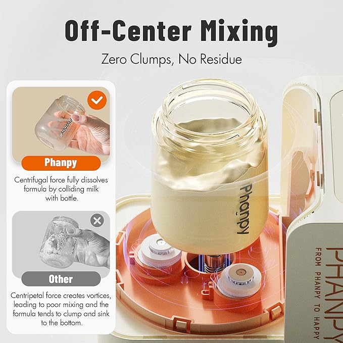 Phanpy SmartSwirl Waterless Bottle Warmer - Patented Airbag Heating for Nutrient Protection, Off-Center & Smart Dual-Direction Mixing for Clump-Free Formula, Fits All Bottles, Quiet & Safe