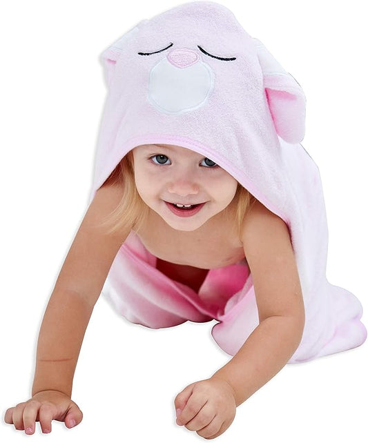 HIPHOP PANDA Hooded Towel - Rayon Made from Bamboo, Bath Towel with Bear Ears for Newborn, Babie, Toddler, Infant - Absorbent Large Baby Towel - Pink Rabbit, 30 x 40 Inch