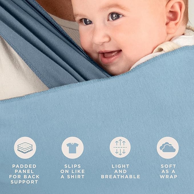 Moby Baby Wrap Carrier Easy-Wrap for Newborns to Toddlers (8-33lbs), Infant Sling Carrier, Lightweight & Hands Free Design for Mom and Dad, Adjustable for All Body Types (Sea Spray Blue)