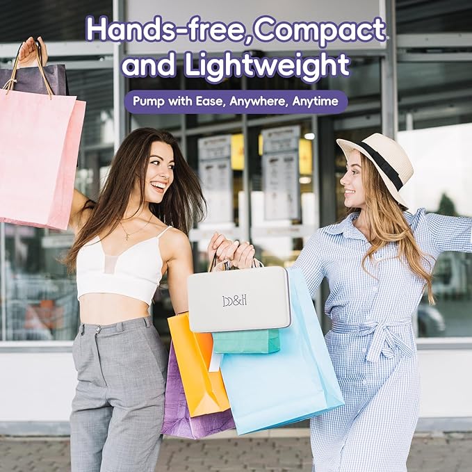 b&h Breast Pump Hands Free with Night Light, S33 Portable Electric Wearable Breastfeeding Pump, 4 Modes & 9 Levels, 17/19/21/24/27mm Flange, Baby Mouth Double-Sealed Flange, Milk Pump for Moms -Purple