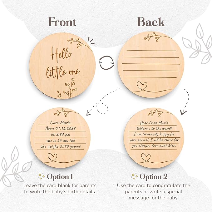 Mikito Organic Cotton Newborn Gift Box, Unisex Baby Gift Set incl. Muslin Lovey Comforter + Bandana Bib + Wooden Teether + Birth Announcement Sign