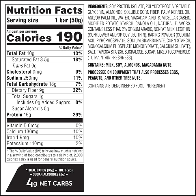 Atkins Soft Baked Protein Bars, Vanilla Macadamia Nut, 15g Protein, 2g Sugar, Excellent Source of Fiber, Low Carb, 6 Packs (4 Bars Each)