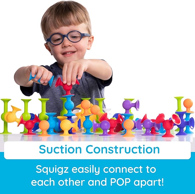 Fat Brain Toys Squigz Starter Set, 24 Piece Suction Bath Toys, Sensory Toys for Kids 3 and Up