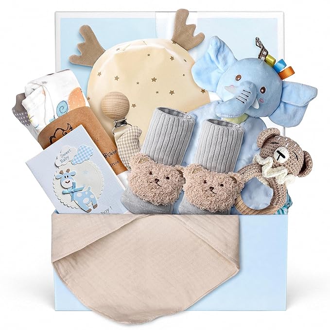 10PCS Baby Gift Sets, Baby Gift Basket for Boys Girls, Gender Neutral Gifts, Baby Bath Sets for New Baby, Rattle Swaddle Blanket Baby Gifts for Boys Girls