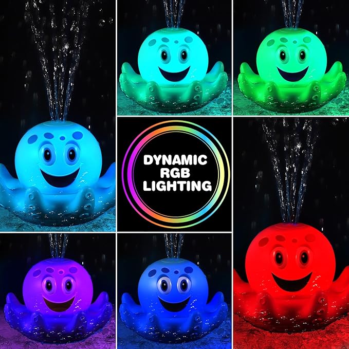 Octopus Bath Toys for Toddlers| Rechargeable Automatic Sprinkler Water Toys with LED Lights & 4 Toss Rings,150 Mins Battery Life,Baby Toys for 6-12 12-18 Months Gifts for Boys Girls 1-5 Years Old