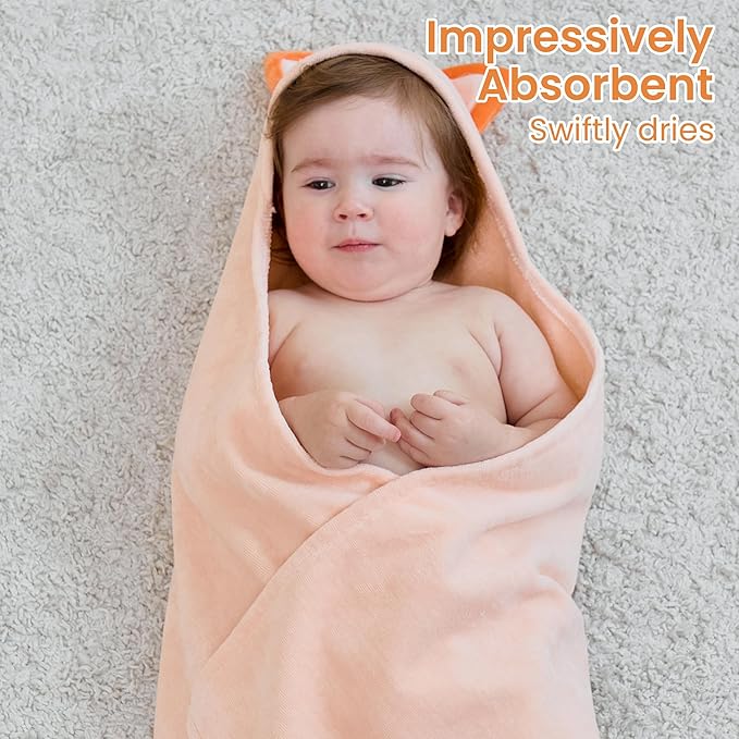 Mooreeke 2 Pack Toddler Towels - 100% Cotton Toddler Hooded Towels - Soft Baby Bath Towel with Hood for Newborn - Comfort Towel for Baby Girls and Boys - Animal Shaped (Puppy & Fox)