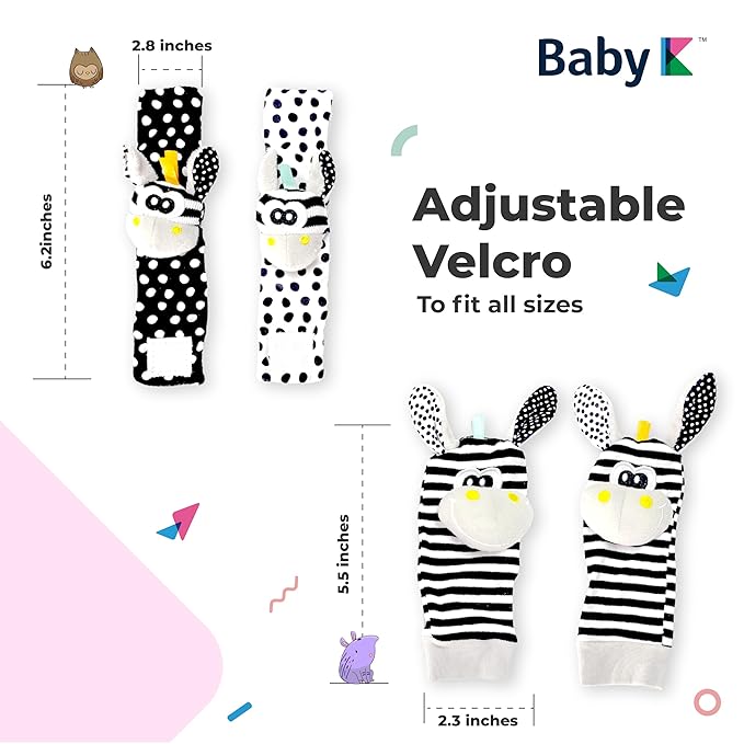 BABY K Foot Finder Socks & Wrist Rattles (Set J) - Newborn Toys for Baby Boy or Girl - Brain Development Infant Toys - Hand and Foot Rattles Suitable for 0-3, 3-6, 6-12 Months Babies