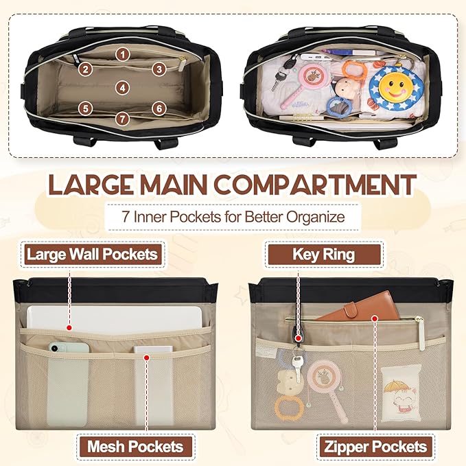 RAINSMORE Diaper Bag Tote, Large Diaper Baby Bag Waterproof Multifunctional Diaper Bag with Pacifier Case & Changing Pad