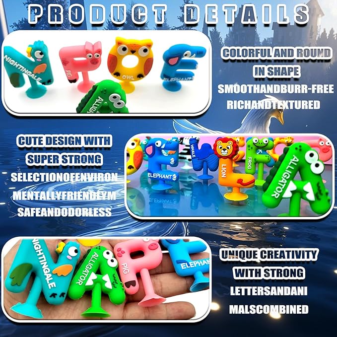 LIFUGS Suction Bath Toy for Toddler,26PCS Animal Alphabet,Montessori Sensory Toy,No Hole Bath Toy for BathToys for Kids Ages1-3,Early Alphabet Learning Tools,Educational Spelling for Autism/ADD/ADHD