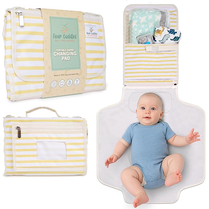 Portable Diaper Changing Pad - Newborn Essentials, Waterproof, Extra Wide & Long, Padded Foldable Wipeable Mat, Travel Bag, Baby Registry Gift, Wipes Pocket, Eco-Friendly (Yellow)