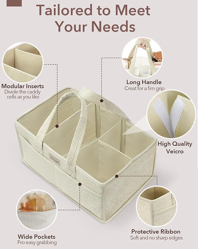 URMYWO Diaper Caddy Organizer - Portable Baby Diaper Caddy with Handle, Large Nursery Organizer Storage Basket for Newborn Essentials, Baby Registry Must Have Shower Gift for Home and Car Travel