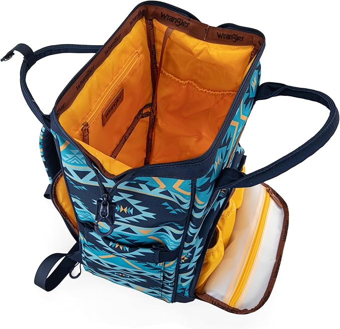 Wrangler Diaper Bag Backpack Aztec Travel Backpack Purses Western Multi-Function Baby Bags for Mom with Waterproof Insulated Pockets