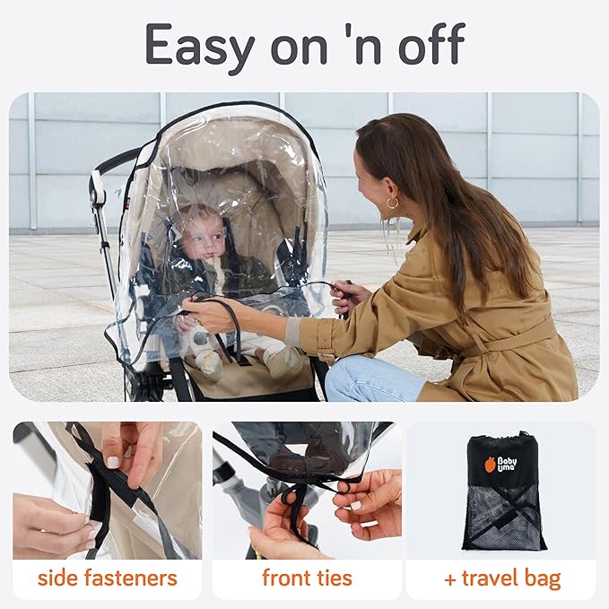 Baby Uma Universal Stroller Rain Cover - 100% Waterproof PEVA Stroller Cover for Rain, Snow & Wind Protection, Stroller Accessories (+ Travel Bag)