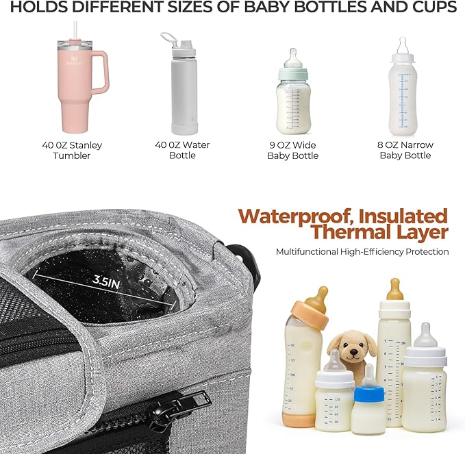 Universal Stroller Organizer with Cup Holder & Detachable Wristlet Large Baby Stroller Bag for Mom, Uppababy, Baby Jogger, Britax, BOB & Umbrella Strollers (Grey)