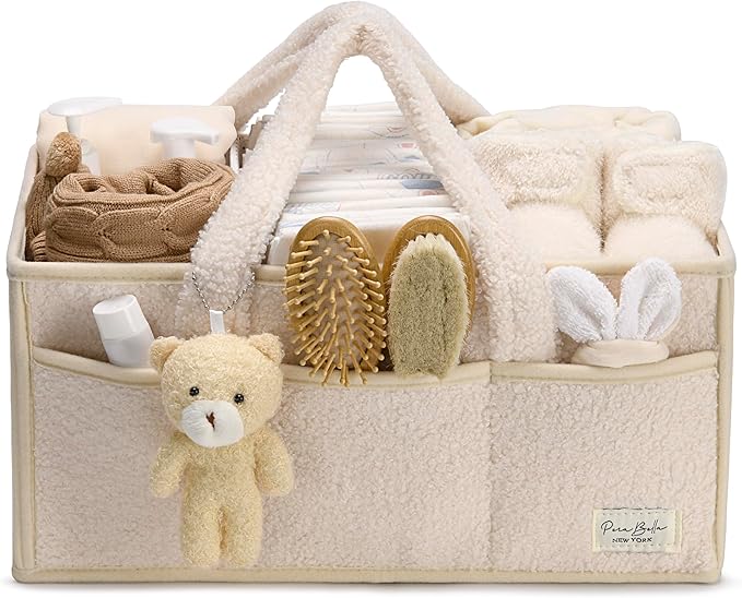 PeraBella Baby Diaper Caddy Organizer with Handle, Boy & Girl Shower Gift Basket, Portable Diaper Storage Basket Bin for Wipes, Newborn Baby Essentials Registry Search Must Haves, Car Caddy Organizer