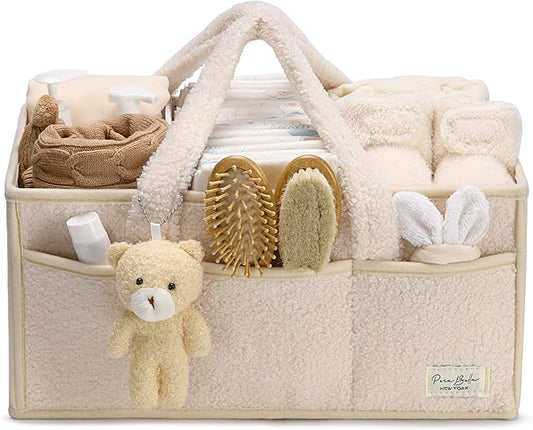 PeraBella Baby Diaper Caddy Organizer with Handle, Boy & Girl Shower Gift Basket, Portable Diaper Storage Basket Bin for Wipes, Newborn Baby Essentials Registry Search Must Haves, Car Caddy Organizer