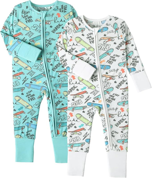 OPAWO Viscose from Bamboo Baby Pajamas Girl 2pack Mittens Cuff 2 Way Zipper Soft Footless Sleeper Baby Boy One-Piece Romper