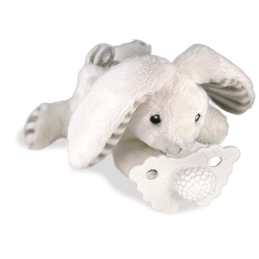 RaZbaby Bunny RaZbuddy w/RaZberry Teething Relief Pacifier – Soothes Sore Gums w/Nature-Inspired Texture, 100% BPA-Free Silicone Teether, Detachable Stuffed Animal – 3 Months+ Teether, Coconut