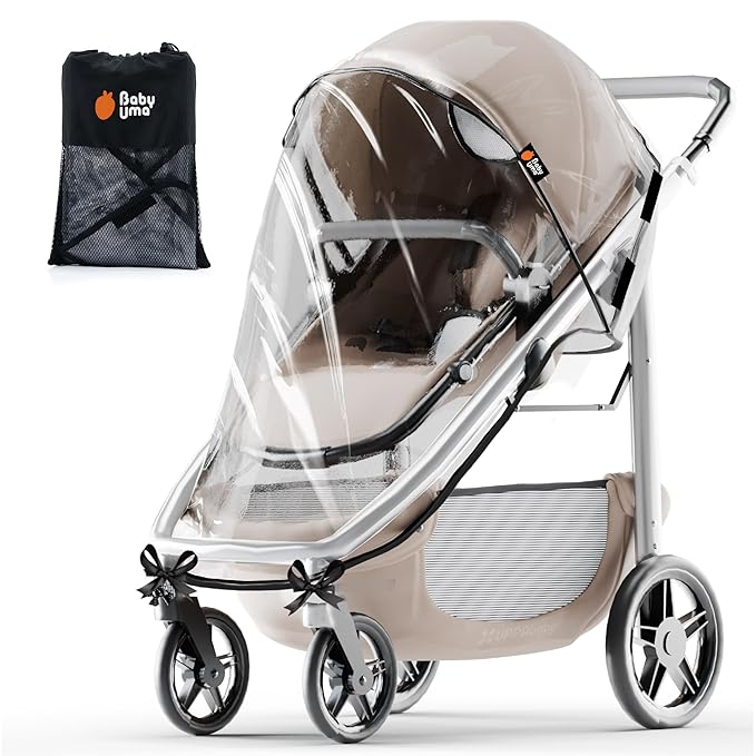 Baby Uma Universal Stroller Rain Cover - 100% Waterproof PEVA Stroller Cover for Rain, Snow & Wind Protection, Stroller Accessories (+ Travel Bag)