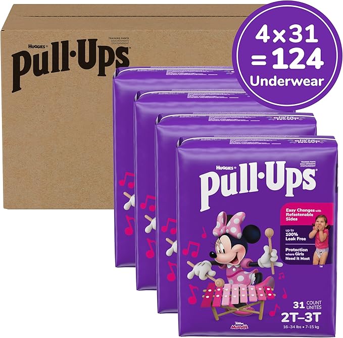 Pull-Ups Girls' Potty Training Pants, Size 2T-3T Training Underwear (16-34 lbs), 124 Count (4 packs of 31)
