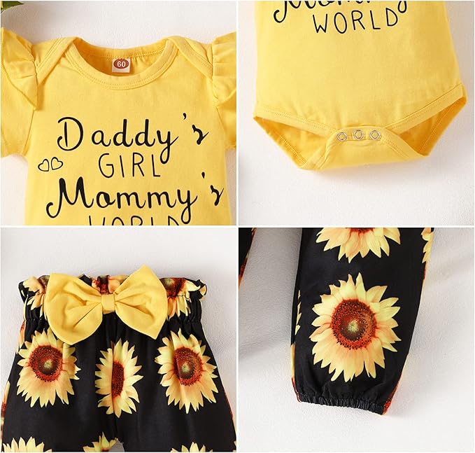 AMAWMW Newborn Baby Girl Clothes Infant Baby Ruffle Romper Pants Summer Outfits 4PCS Gifts Set Toddler Girls' Clothing