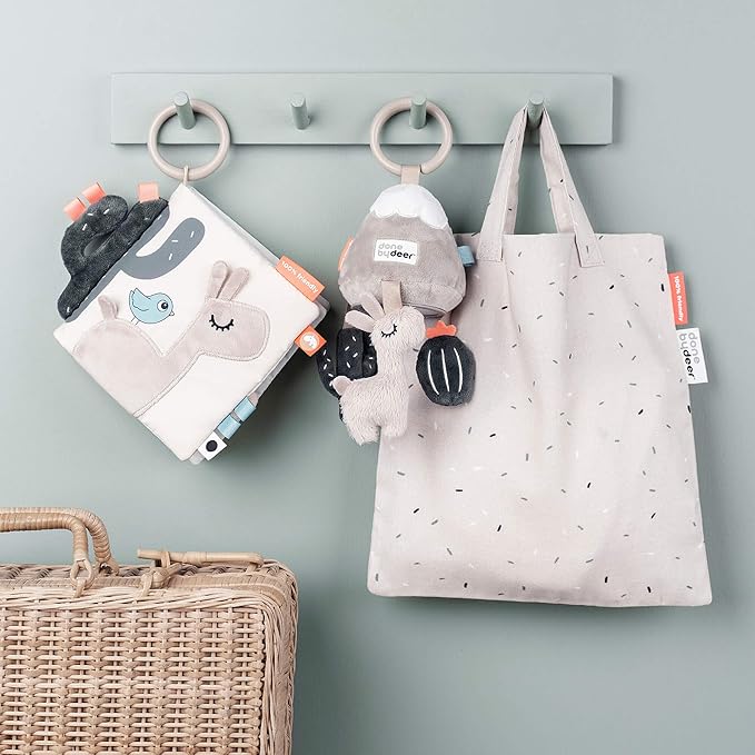 Done by Deer Activity Book for Babies – Lalee Soft Sensory Baby Book with Teether Mirror and Crinkle Sounds – Baby Toy for Tummy Time and Early Development – Beige, 7.7 x 5.7 inches